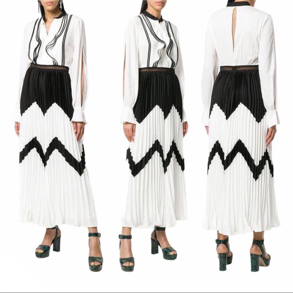 Self-Portrait Monochrome Zig-Zag Pleated Dress